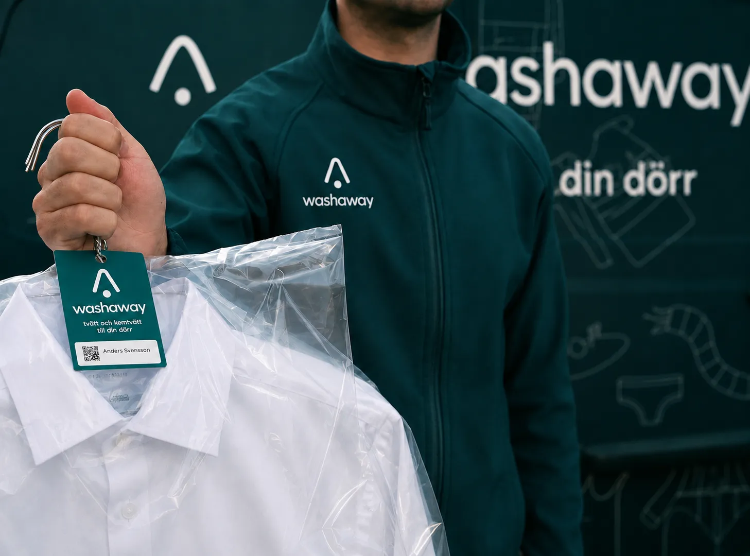 Leverans av nyrensad skjorta i Washaway-skydd
